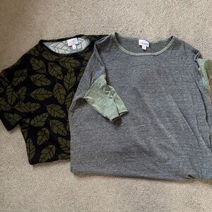 LuLaRoe Leaf Print Black and Gray Tops